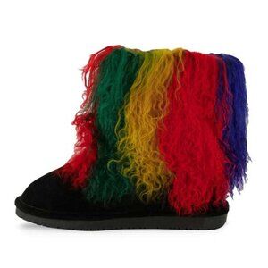 New Bearpaw Boo Boots Genuine Leather Suede Long Fur Sheepskin Black Size 10